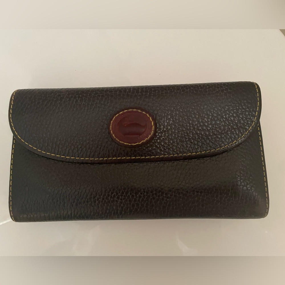 Dooney & Bourke wallet/clutch—Genuine Brown Leather and Red Lining—Quality Made